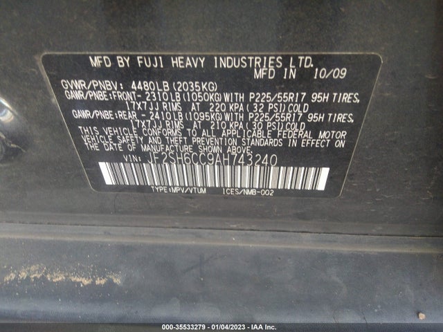 2010 SUBARU FORESTER 2.5X PREMIUM VIN: JF2SH6CC9AH743240