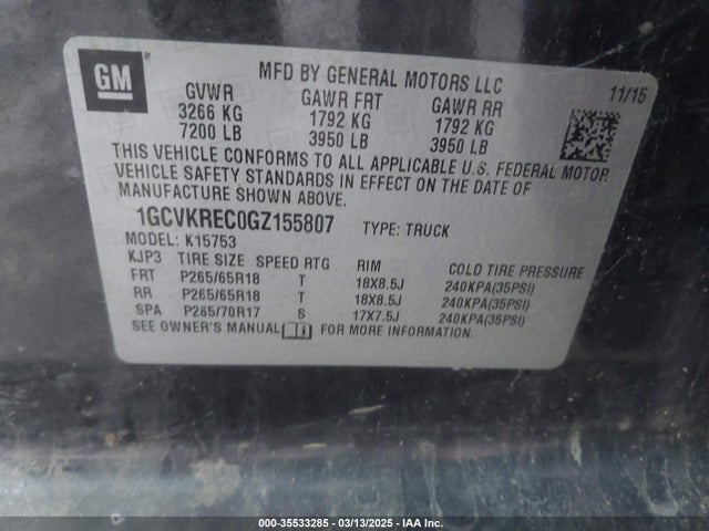 Chevrolet Silverado 1500 2lt 2016 1GCVKREC0GZ155807 Image 9