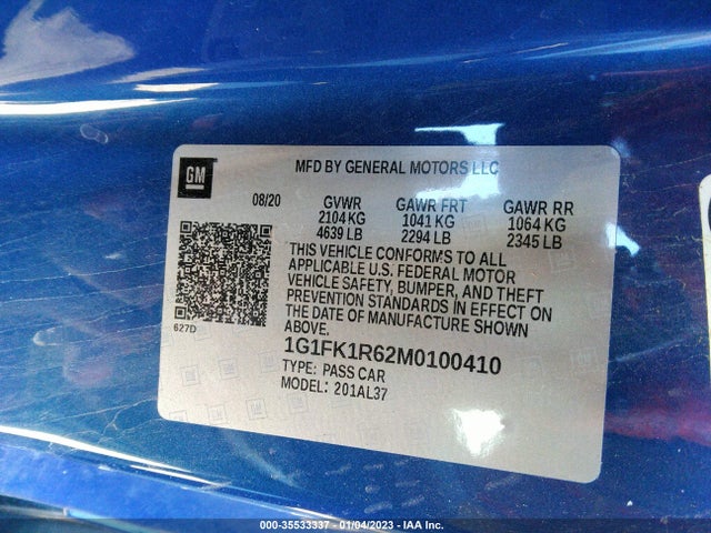 2021 Chevrolet Camaro, VIN: 1G1FK1R62M0100410