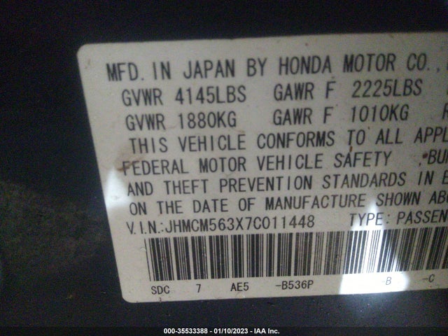2007 HONDA ACCORD SDN LX SE VIN: JHMCM563X7C011448