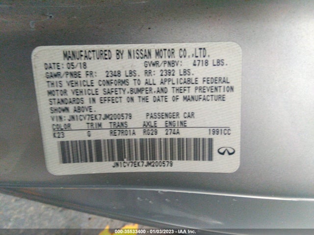 2018 Infiniti Q60, VIN: JN1CV7EK7JM200579