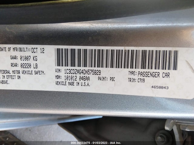 2013 DODGE AVENGER SE V6 VIN: 1C3CDZAG4DN575829