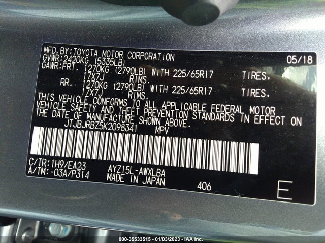 2019 Lexus NX, VIN: JTJBJRBZ5K2098341