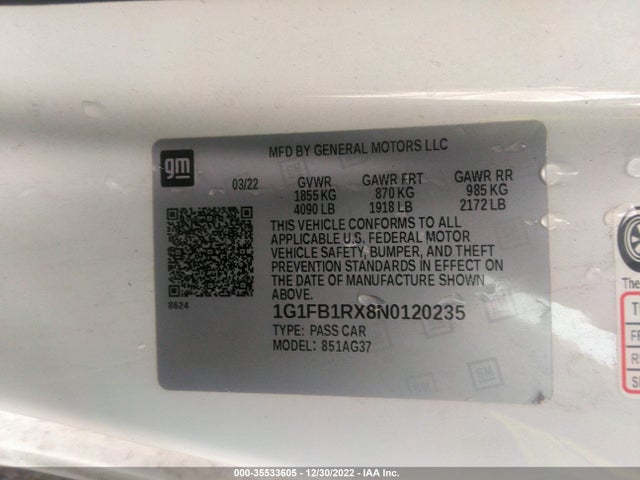 Chevrolet Camaro 1lt 2022 1G1FB1RX8N0120235 Image 9