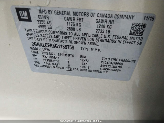 Chevrolet EQUINOX LT 2016 2GNALCEK3G1135759 Image 9