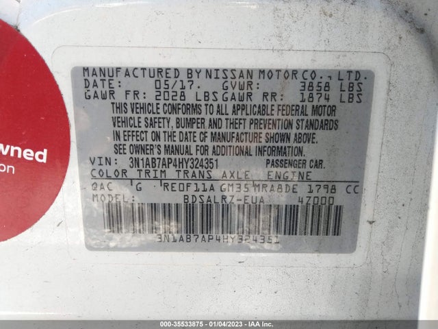 2017 Nissan Sentra, VIN: 3N1AB7AP4HY324351