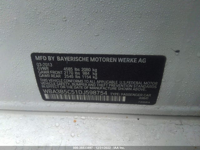 2013 BMW 3 SERIES 328I XDRIVE VIN: WBA3B5C51DJ598754