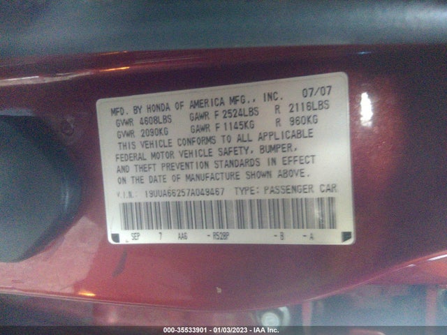 Acura TL 2007 19UUA66257A049467 Image 10