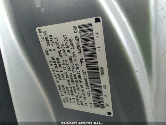 2009 HONDA ACCORD CPE EX-L VIN: 1HGCS12809A015137