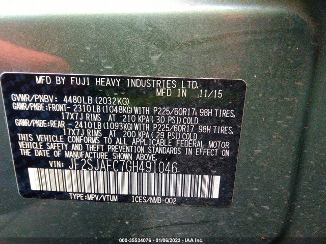 2016 Subaru Forester, VIN: JF2SJAFC7GH491046