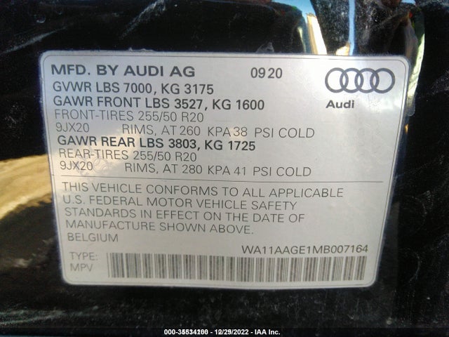 2021 Audi e-tron, VIN: WA11AAGE1MB007164