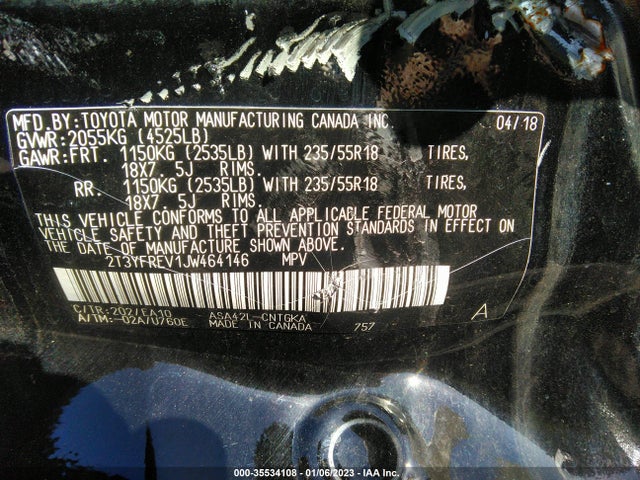2018 TOYOTA RAV4 LIMITED/PLATINUM VIN: 2T3YFREV1JW464146