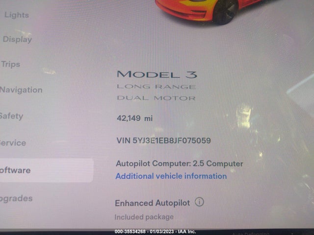 Tesla Model 3 Long Range 2018 5YJ3E1EB8JF075059 Image 9