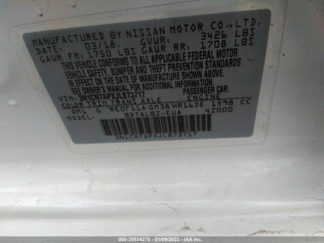 3N1CN7APXJL873717 Nissan Versa Sedan Sv