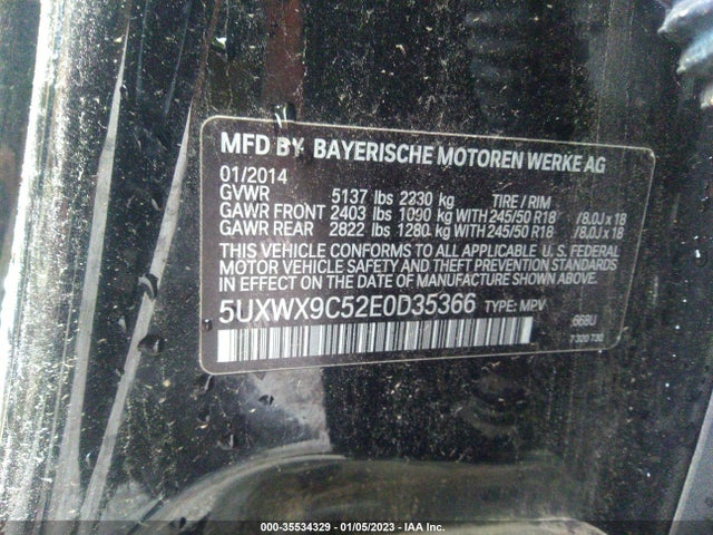 BMW X3 Xdrive28i 2014 5UXWX9C52E0D35366 Image 9