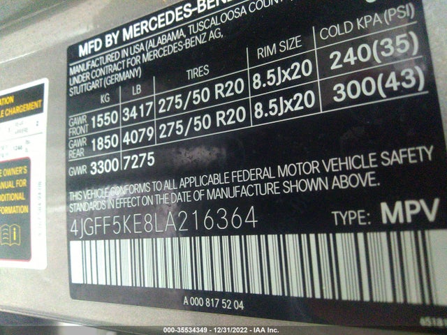 2020 Mercedes-Benz GLS-Class, VIN: 4JGFF5KE8LA216364