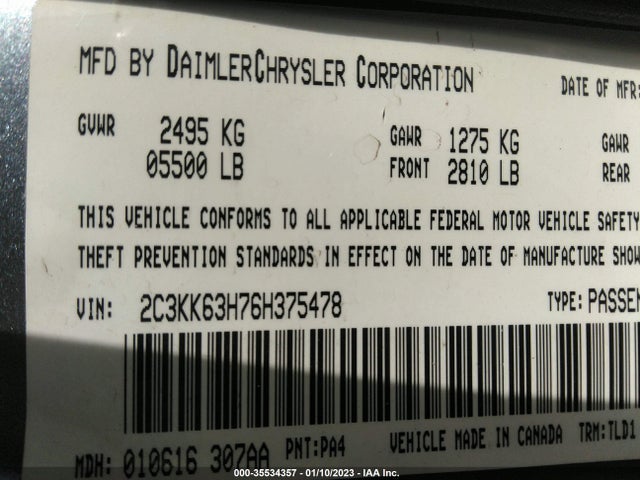 Chrysler 300 2006 2C3KK63H76H375478 Image 10