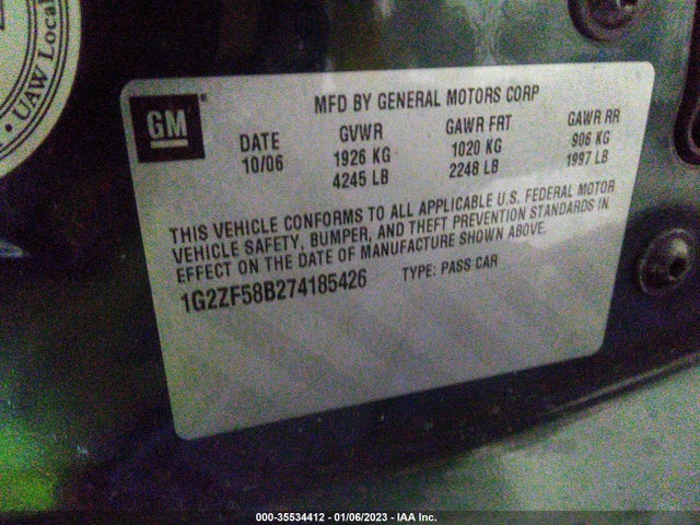 2007 PONTIAC G6 1SV VALUE LEADER VIN: 1G2ZF58B274185426