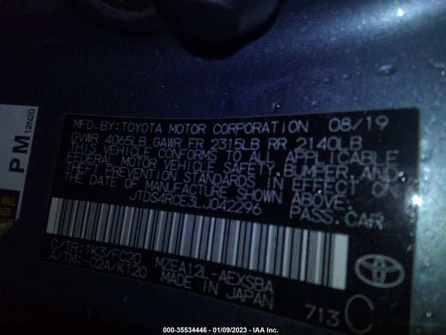 Toyota Corolla Se/nightshade 2020 JTDS4RCE3LJ042296 Image 9