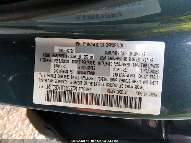 2023 Mazda CX-9, VIN: JM3TCBDY1P0636721