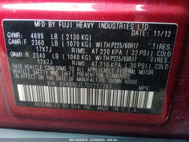 4S4BRDJC7D2252283 Subaru Outback 3.6r Limited