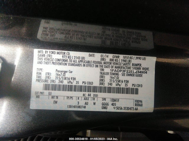 Продажа на аукционе авто 2014 Ford Focus Se, vin: 1FADP3F22EL234904, номер лота: 35534618