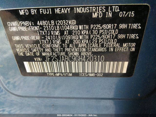 JF2SJABC9GH420310 Subaru Forester 2.5i