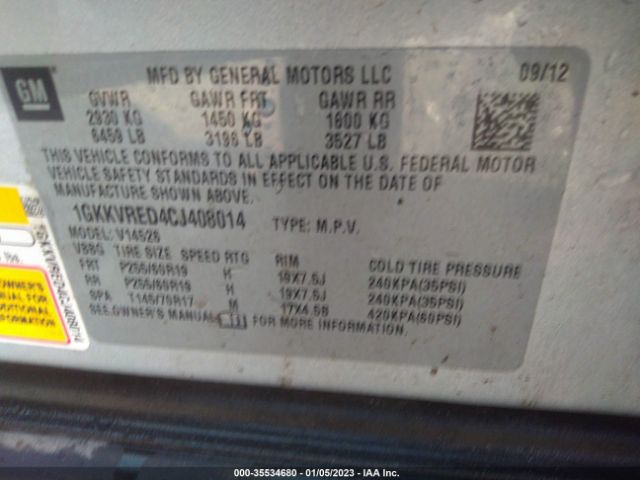 1GKKVRED4CJ408014 GMC Acadia Slt1