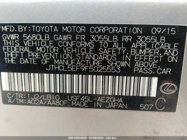 2015 LEXUS LS 460 VIN: JTHCL5EF9F5025553