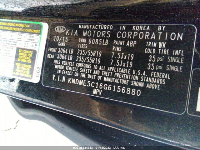 2016 Kia Sedona, VIN: KNDME5C16G6156880