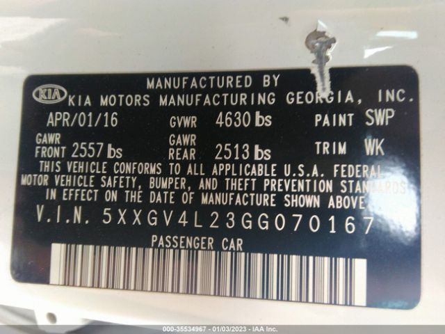 5XXGV4L23GG070167 KIA Optima Sxl Turbo