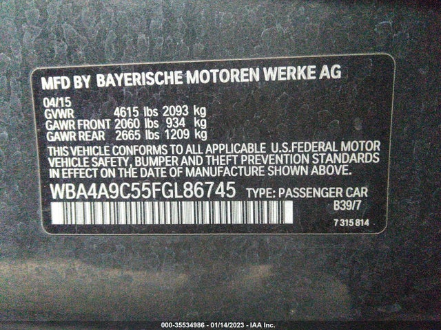 2015 BMW 4 Series, VIN: WBA4A9C55FGL86745