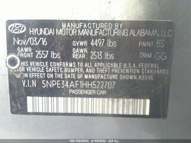 2017 Hyundai Sonata, VIN: 5NPE34AF1HH522707