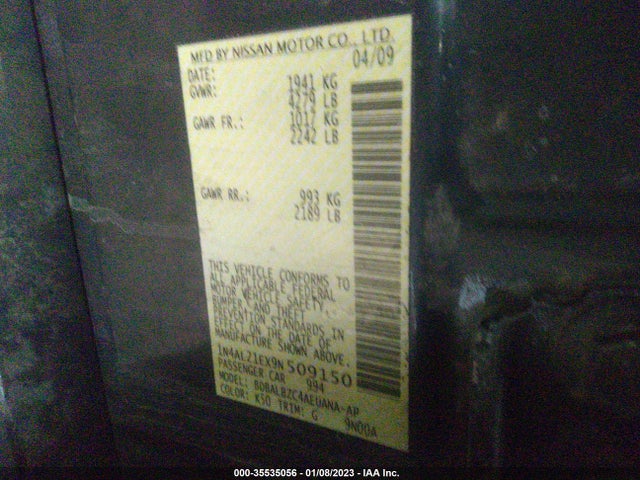 2009 NISSAN ALTIMA 2.5 S VIN: 1N4AL21EX9N509150