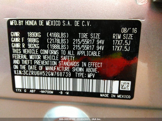 Honda HR-V EX 2016 3CZRU6H52GM768739 Image 11