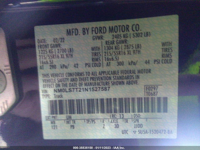 2022 Ford Transit Connect, VIN: NM0LS7T21N1527587