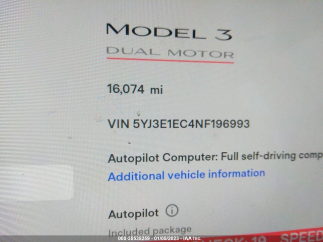 Tesla MODEL 3 2022 5YJ3E1EC4NF196993 Image 9