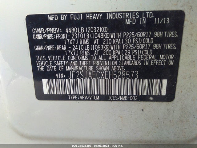 Subaru 2.5na u5 2014 JF2SJAECXEH528573 Image 9