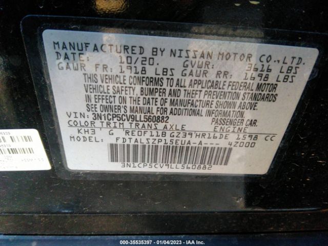 3N1CP5CV9LL560882 Nissan KICKS SV