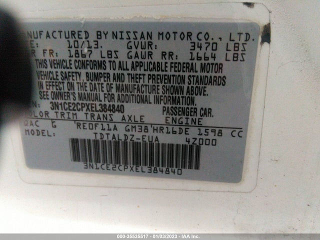 2014 NISSAN VERSA NOTE VIN: 3N1CE2CPXEL384840