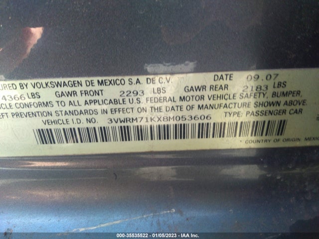 3VWRM71KX8M053606 Volkswagen Jetta Sedan Se/sel
