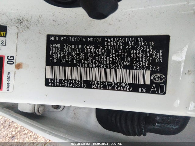 2019 Toyota Corolla, VIN: 2T1BURHE5KC136246