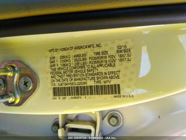 5J8TB4H58GL029240 Acura Rdx Tech Pkg/tech