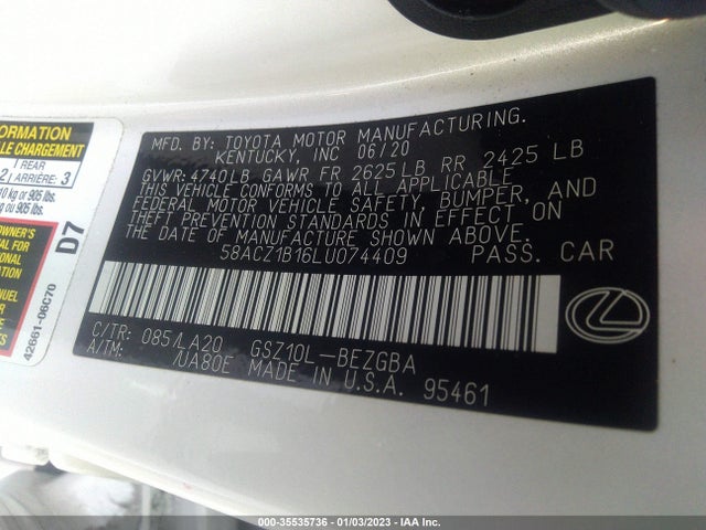 2020 Lexus ES, VIN: 58ACZ1B16LU074409