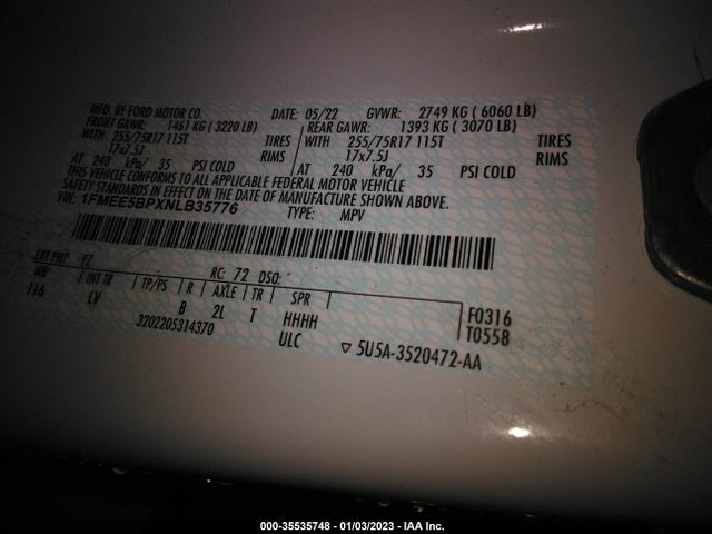 2022 Ford Bronco, VIN: 1FMEE5BPXNLB35776