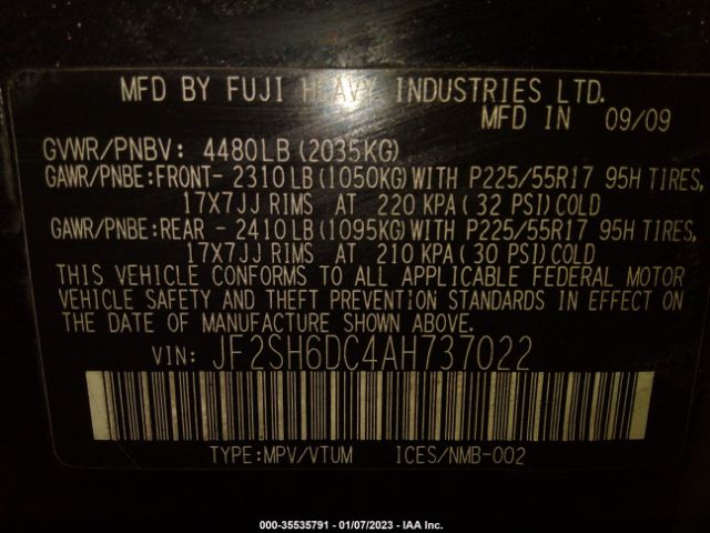 JF2SH6DC4AH737022 Subaru Forester 2.5x Limited