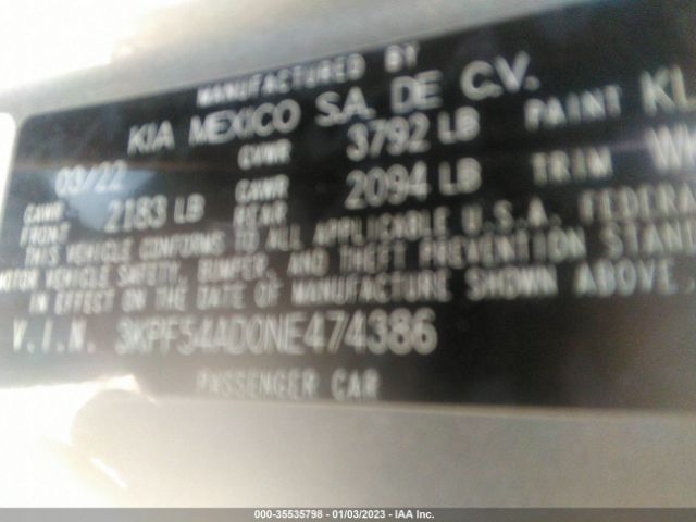 3KPF54AD0NE474386 KIA Forte Gt-line