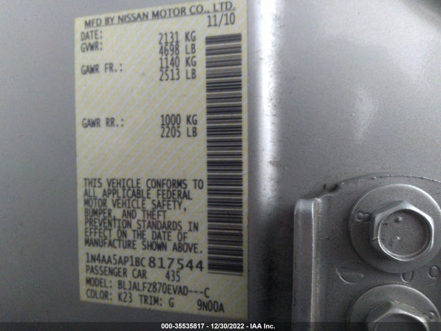 2011 NISSAN MAXIMA 3.5 SV VIN: 1N4AA5AP1BC817544