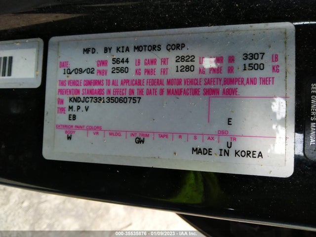 2003 KIA SORENTO LX/EX VIN: KNDJC733135060757