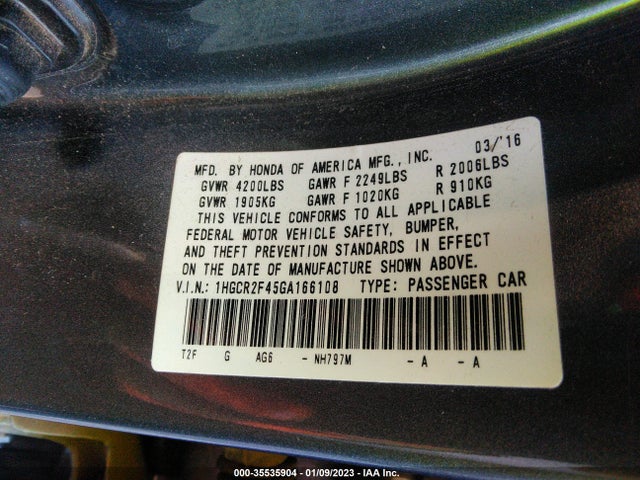 Honda k24w1 2016 1HGCR2F45GA166108 Image 25
